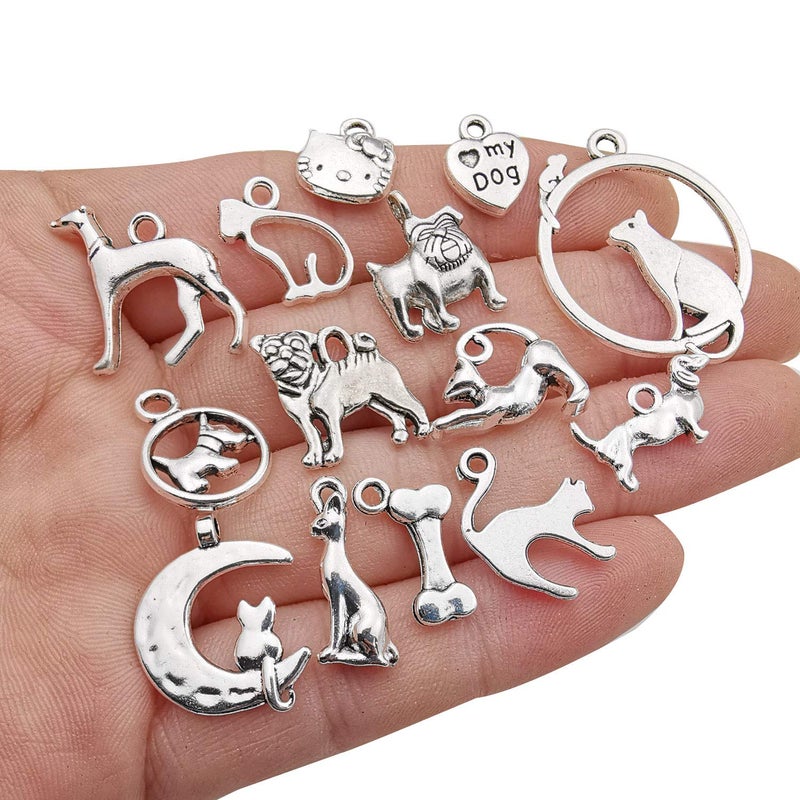 WOCRAFT 100g(80pcs) Craft Supplies Antique Silver Animals Cat Dog Pet Charms Pendants for Crafting, Jewelry Findings Making Accessory for DIY Necklace Bracelet (M293) - Image 2